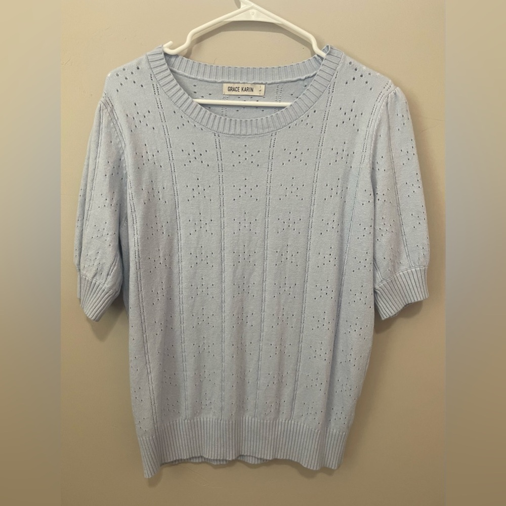 Grace Karin Blue Sweater Blouse - Large